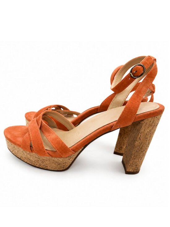 Naturalizer Shoes - Naturalizer Mallory Platform Sandals Womens 10W Orange Suede Strappy Retro Heels